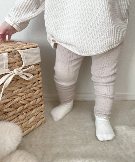 即納The beige eyelet leggings