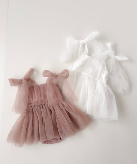 即納shoulder ribbon tulle dress