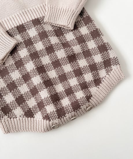 即納 plaid knit rompers