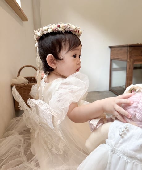即納monbebe puff sleeve tulle dress