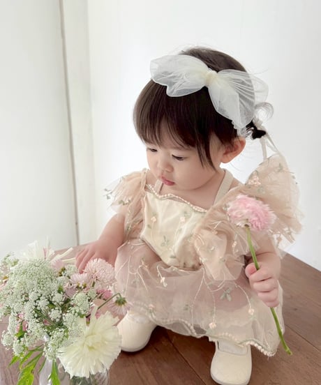 即納flower tulle apron rompers