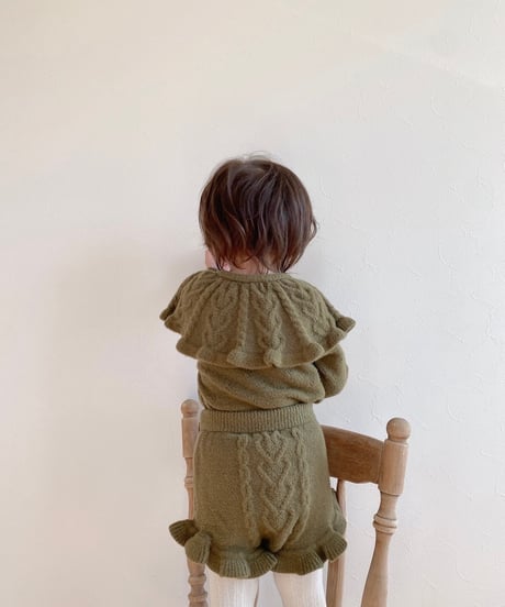 即納  frill knit set up