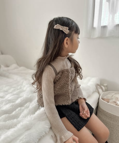 即納stand collar fril knit
