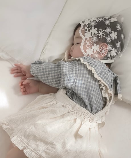 即納 mimi market check Frill blouse