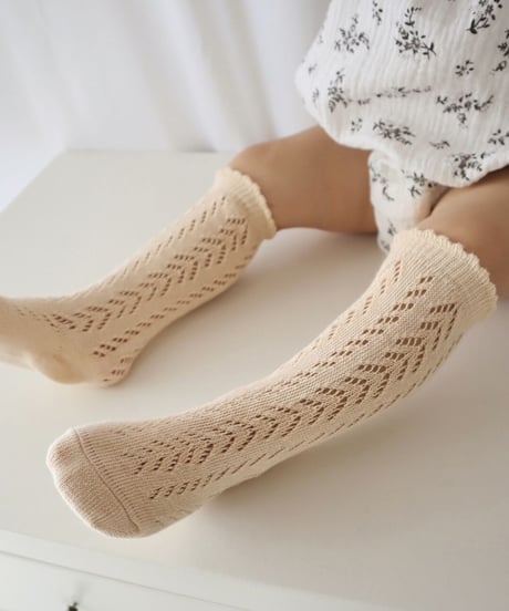 即納baby openwork color high socks