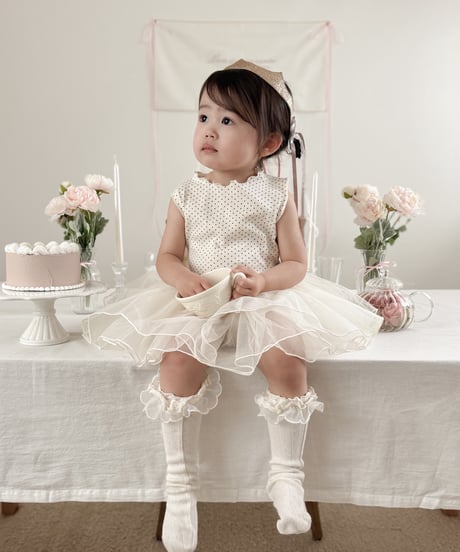 即納no sleeve dot tulle rompers