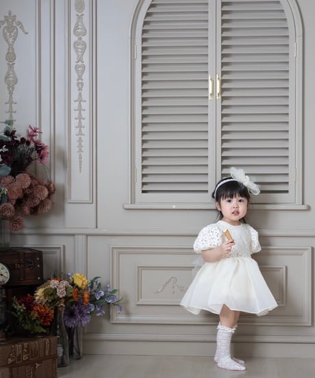 即納hibye  balloon sleeve flower flare dress