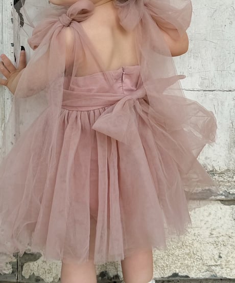 即納shoulder ribbon tulle dress