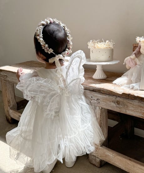 即納monbebe puff sleeve tulle dress