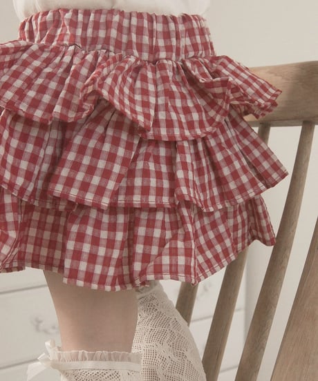 即納gingham check frill skirt