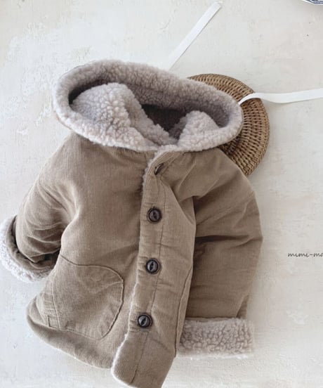 即納baby corduroy boa coat