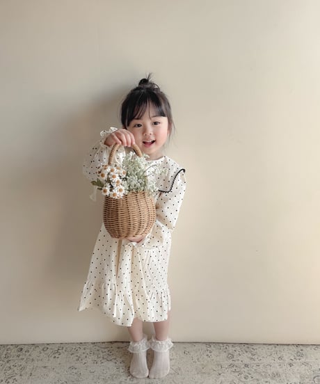即納　 Square dot frill one-piece