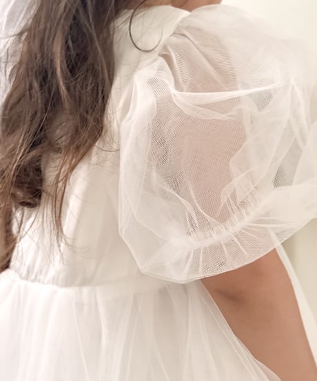 即納puff sleeve tulle dress