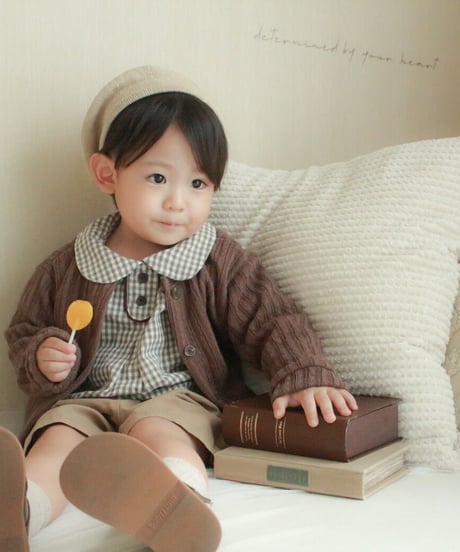 即納baby plaid shirt set up