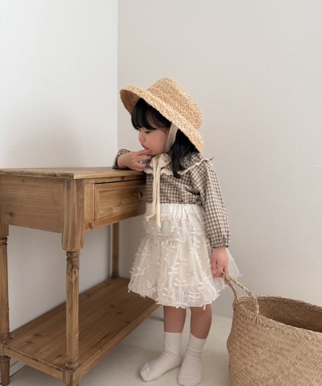 即納 mimi market check Frill blouse