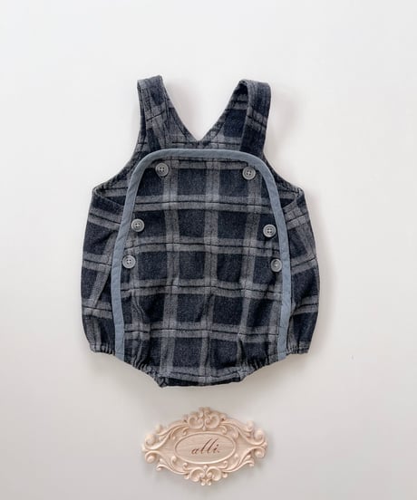 即納bebe holic Blue check suspender suit