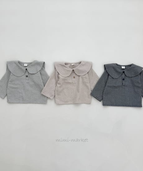即納Check collar blouse