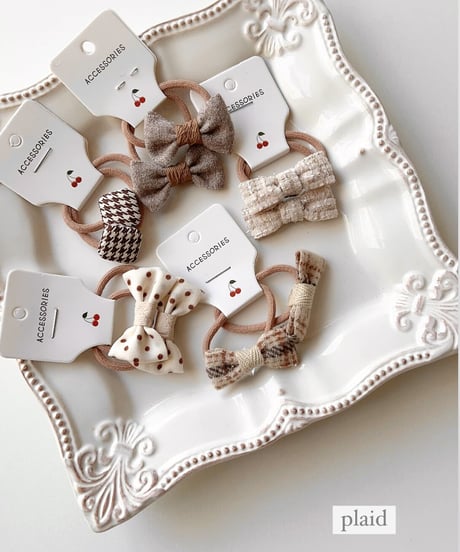 即納retro ribbon hair tie set