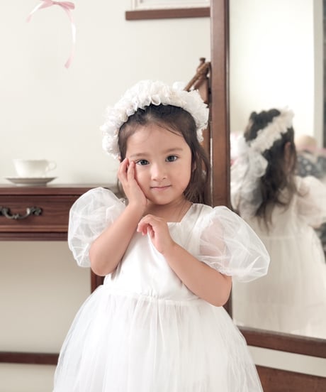 即納puff sleeve tulle dress