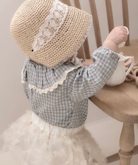 即納 mimi market check Frill blouse