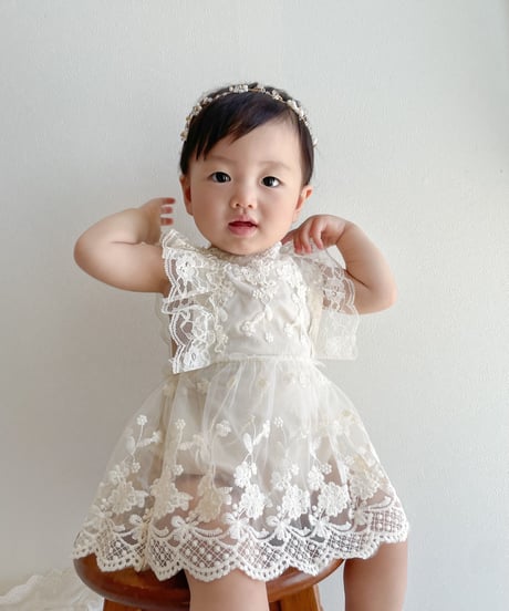 即納lace apron rompers