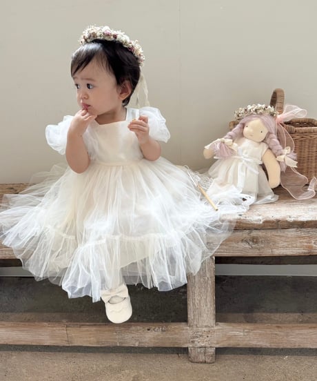 即納monbebe puff sleeve tulle dress