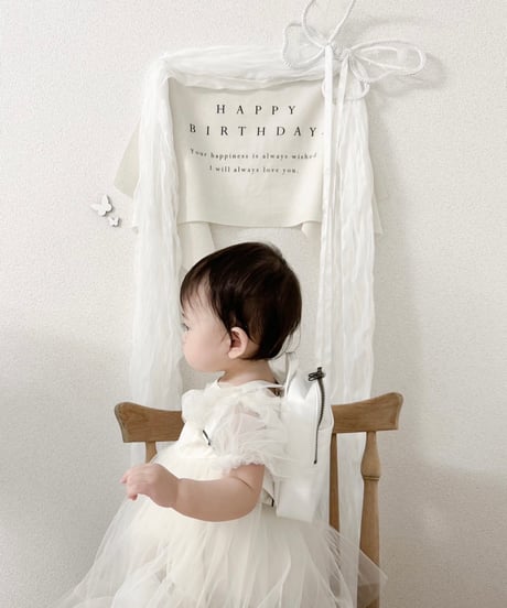 即納monbebe puff sleeve tulle dress