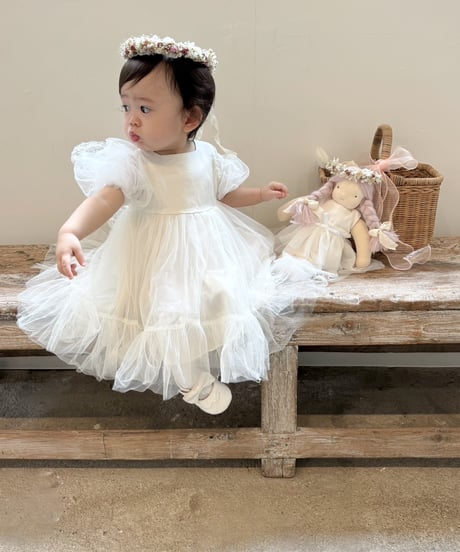 即納monbebe puff sleeve tulle dress