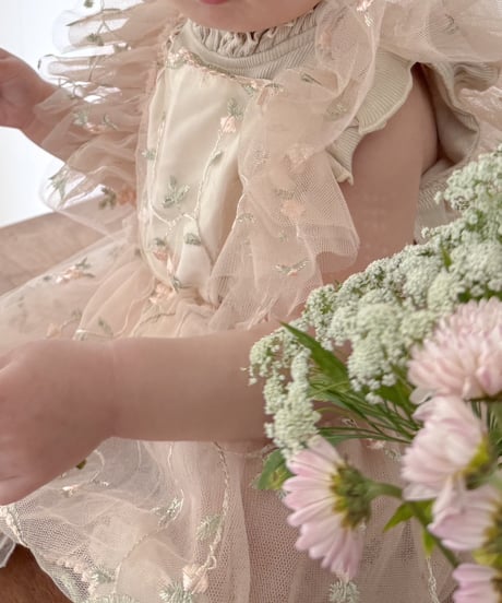即納flower tulle apron rompers