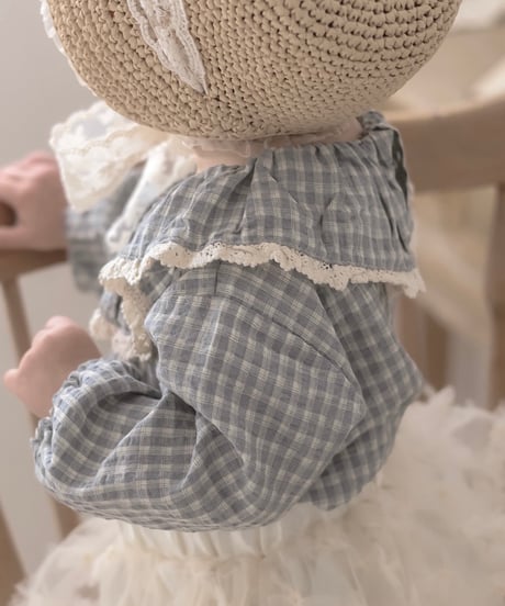 即納 mimi market check Frill blouse