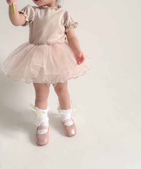 即納 mellow puff sleeve tulle rompers