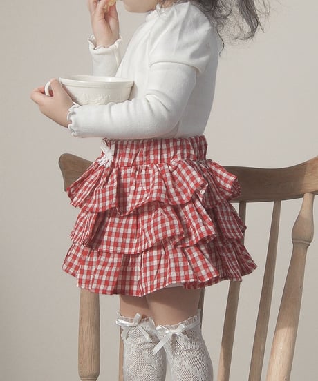 即納gingham check frill skirt