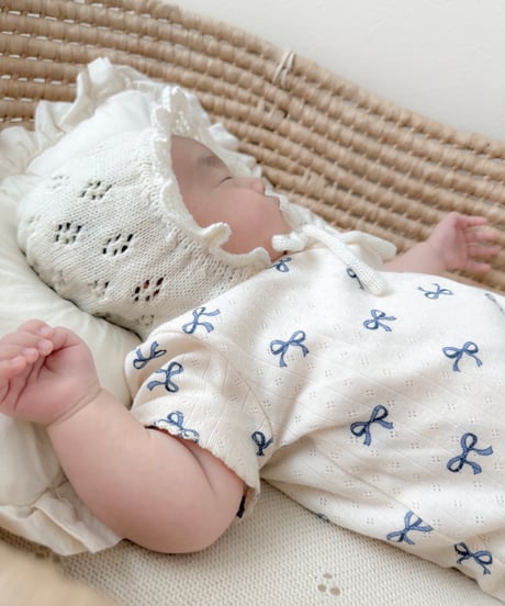 即納 newborn ribbon & heart rompers