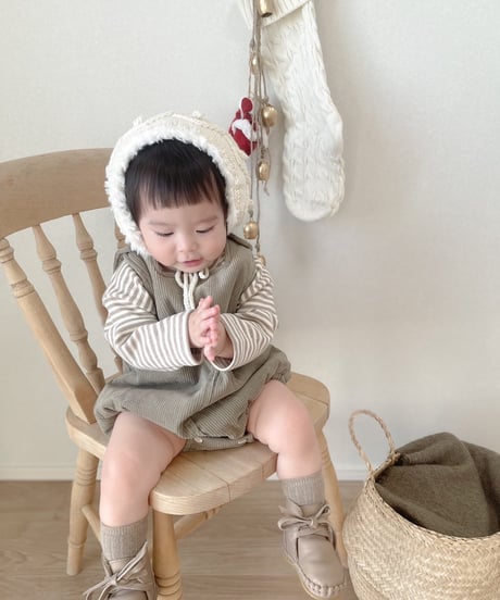 即納corduroy salopette & tee Set