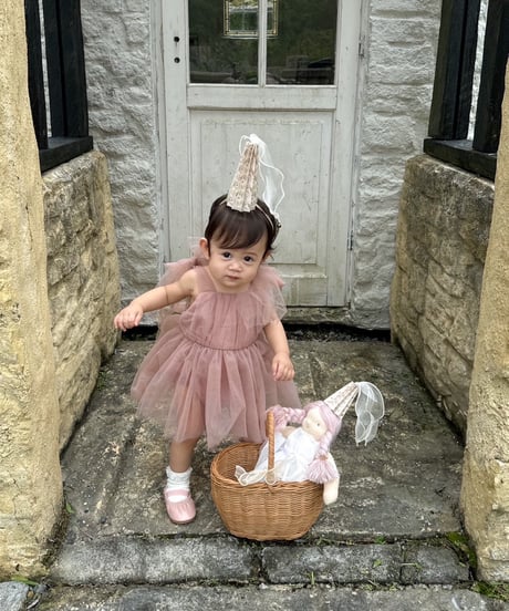 即納shoulder ribbon tulle dress