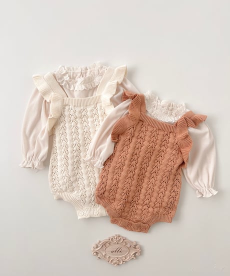 即納2way eyelet knit salopette
