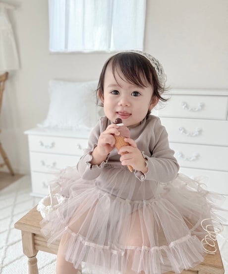 即納monbebe tulle ribbon rompers