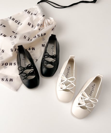 即納double ribbon  ballet shoes