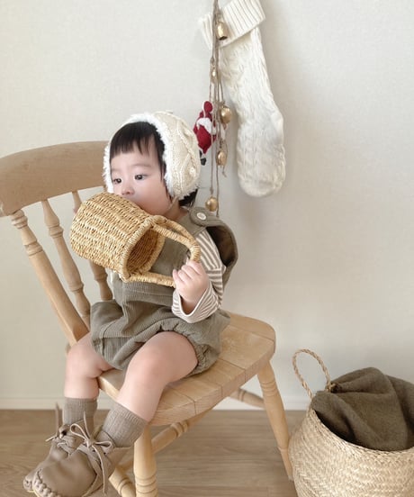 即納corduroy salopette & tee Set