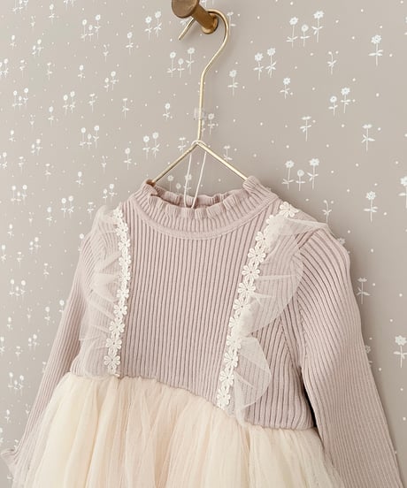 即納　frill lib knit tulle one-piece