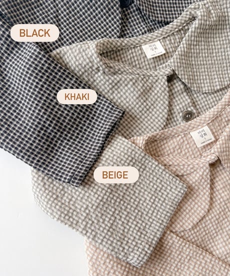 即納Check collar blouse