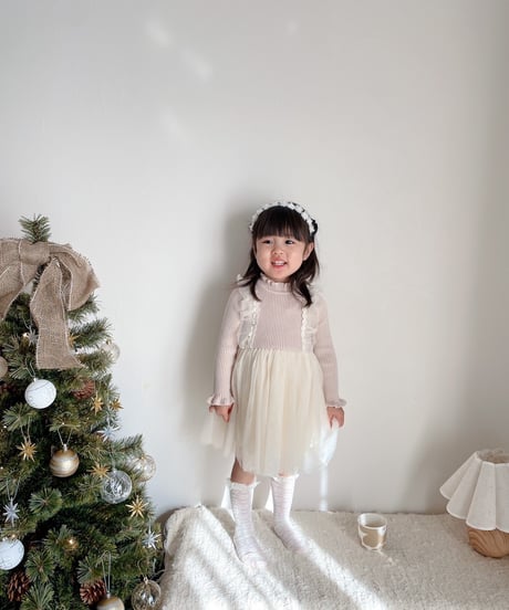 即納　frill lib knit tulle one-piece