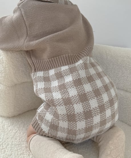 即納 plaid knit rompers
