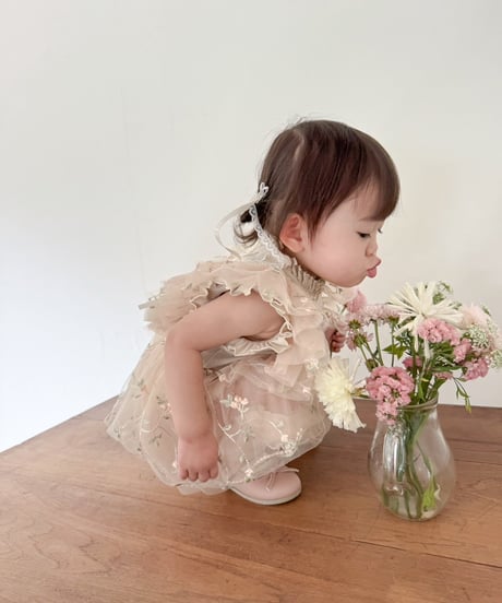 即納flower tulle apron rompers