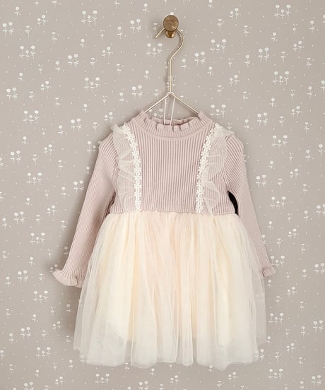即納　frill lib knit tulle one-piece