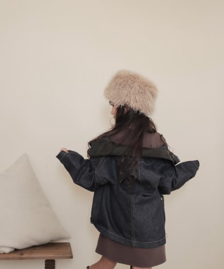 即納 Leather Collar Denim Jacket