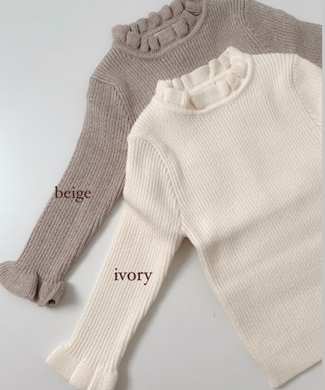 即納stand collar fril knit