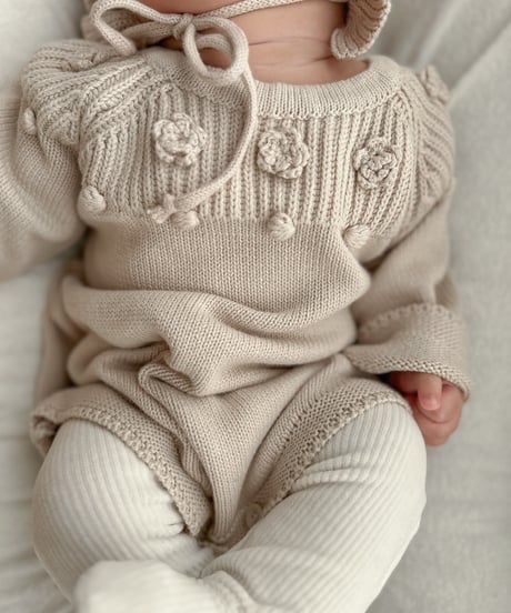 即納flower knit rompers