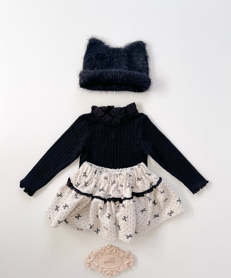 即納　Back ribbon stand collar Tee