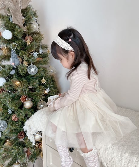 即納　frill lib knit tulle one-piece